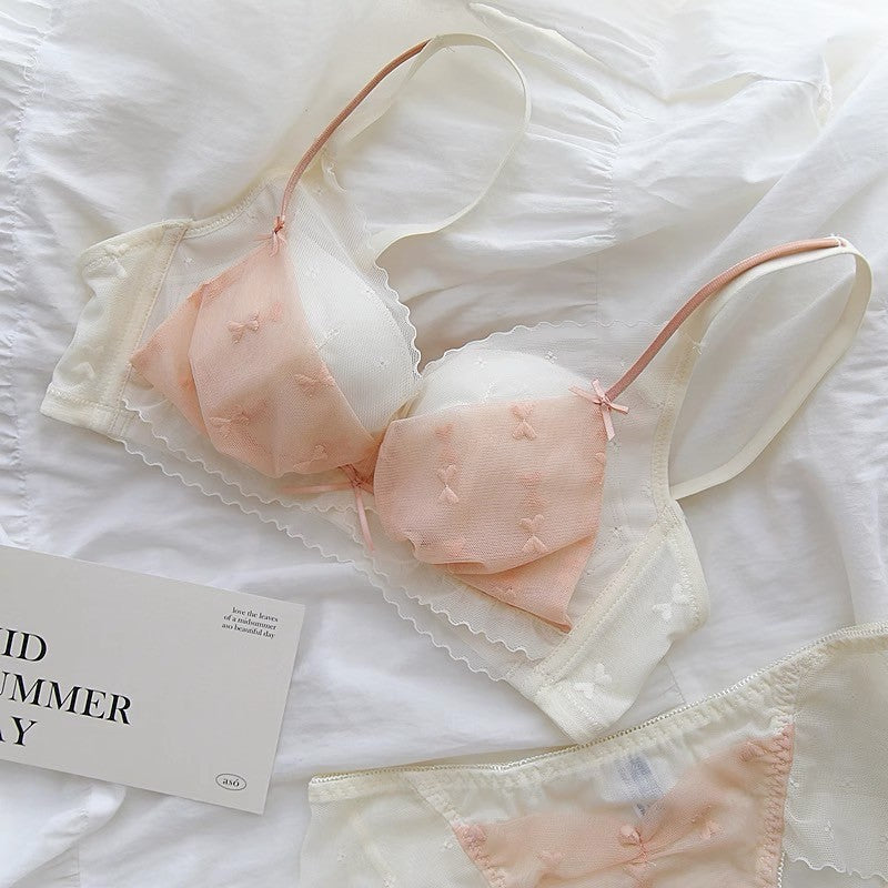 レイヤードリボン柄ブラ&ショーツセット(全3色)0101NA1223