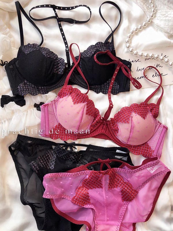 ハートチョーカーブラ&ショーツセット(全2色) 0102NA1224:盛れる パット厚め