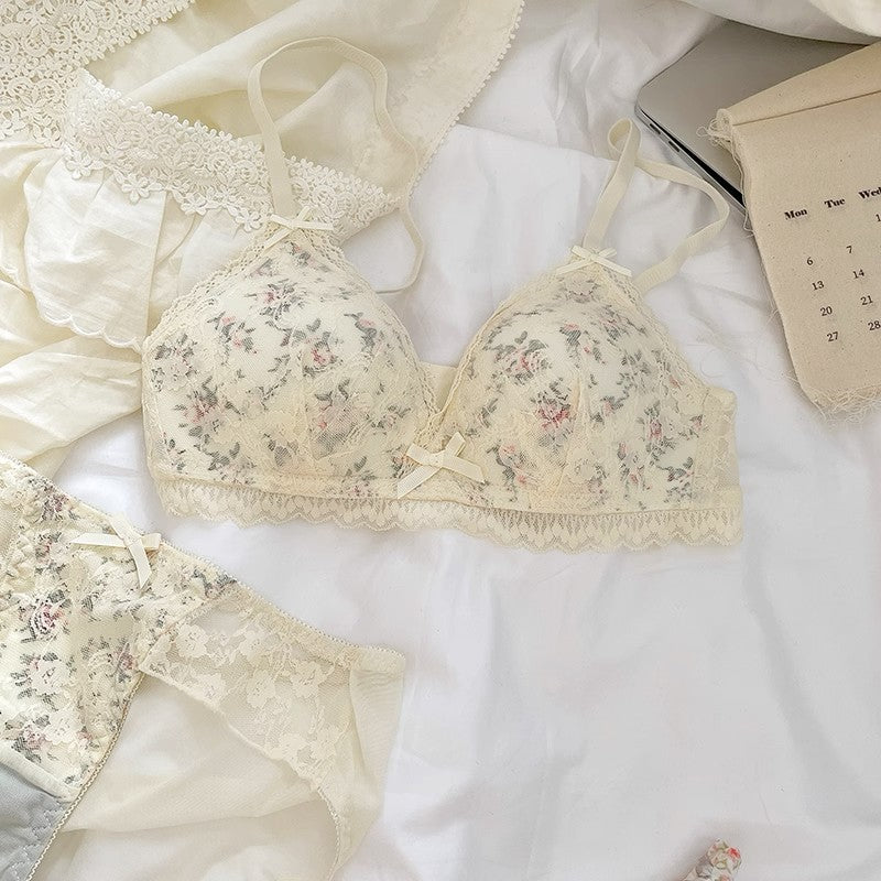 小花柄レースブラレット&ショーツセット(全3色)0104NA0823