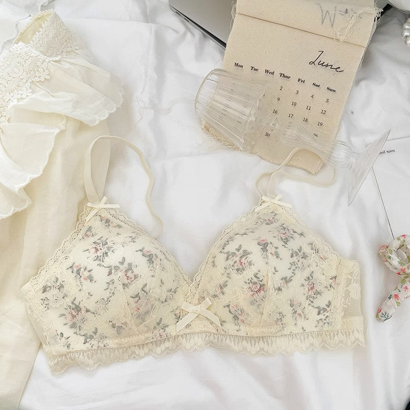小花柄レースブラレット&ショーツセット(全3色)0104NA0823