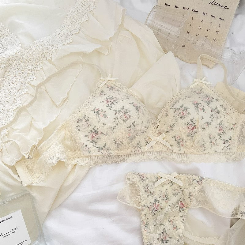 小花柄レースブラレット&ショーツセット(全3色)0104NA0823