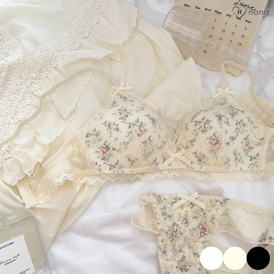 小花柄レースブラレット&ショーツセット(全3色)0104NA0823