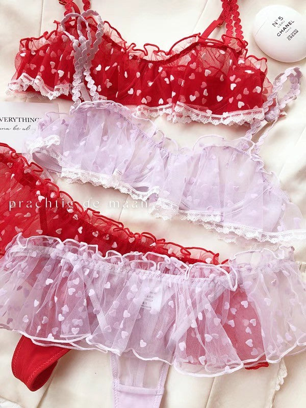 ハートフリルブラ&ショーツセット(全2色) 0106NA0724:Tバック