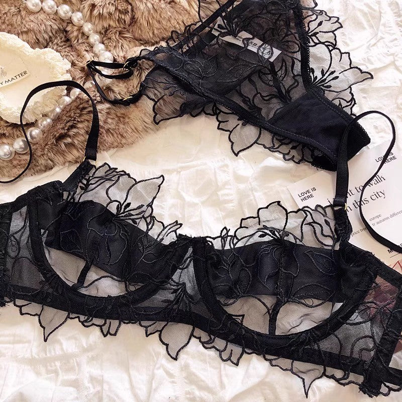 ロマンティックシアーブラ&ショーツセット(全3色) 0107NA1224:パット無し シースルー Tバック