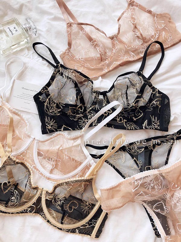 シアースケッチブラ&ショーツセット(全4色) 0109NA0824:Tバック