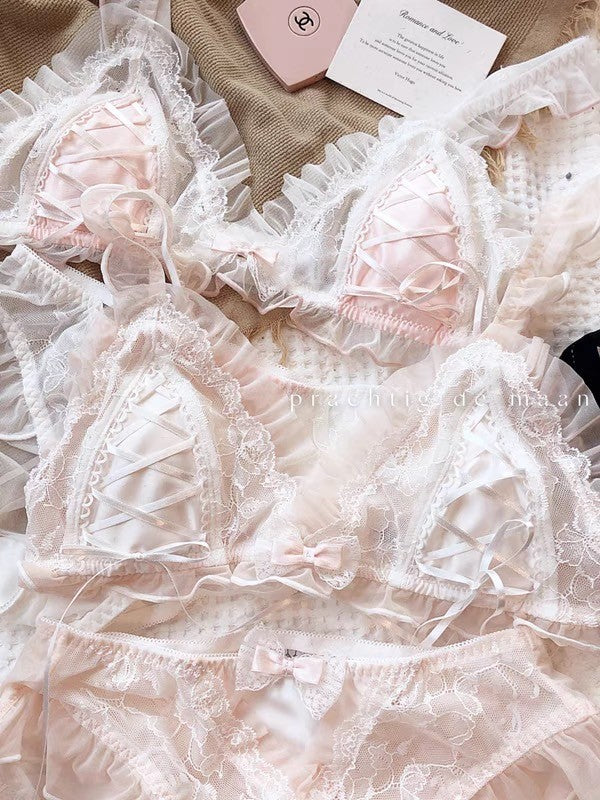 【8/22新作】ラブリーレースアップブラ&ショーツセット(全2色) 0208NA0824