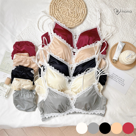 【11/20新作】シルキーブラ&ショーツセット(全5色)0106NA1125:サテン　軽い着け心地　ナイトブラ◎