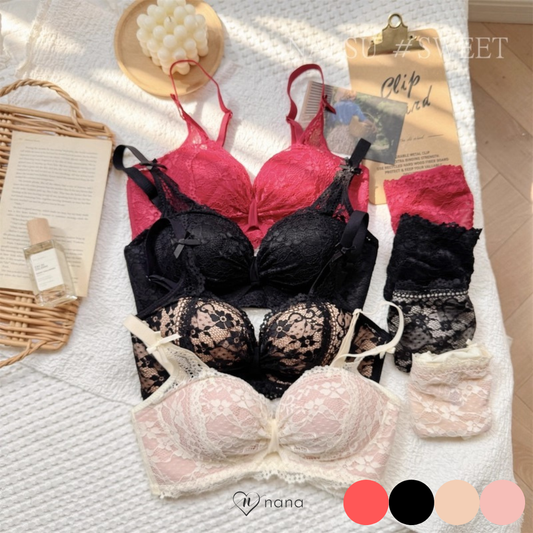 【11/27新作】フローラルレース立体ブラ&ショーツセット(全4色)0108NA1125:盛れる　レース　ノンワイヤー