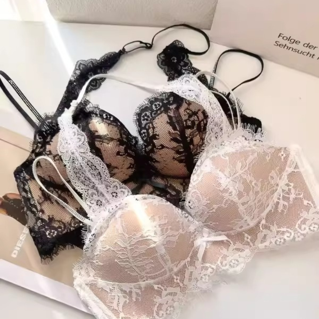 【11/13新作】レースブリリアントブラ＆ショーツセット(全3色):ホルターネック　盛れる　低めのバックデザイン