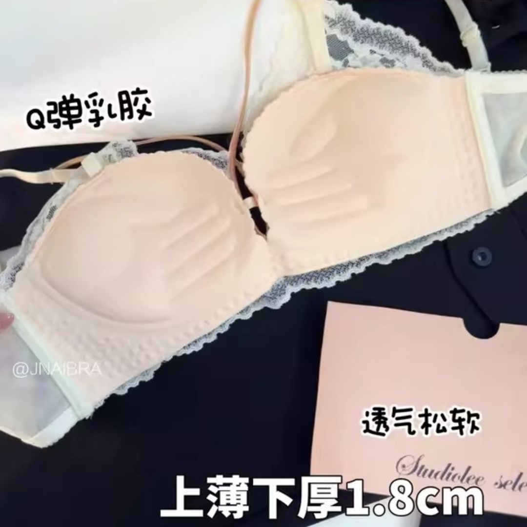 【10/30新作】ふんわりレースブラ＆ショーツセット(全2色)0107NA1025:盛れる　韓国風　デザイン紐