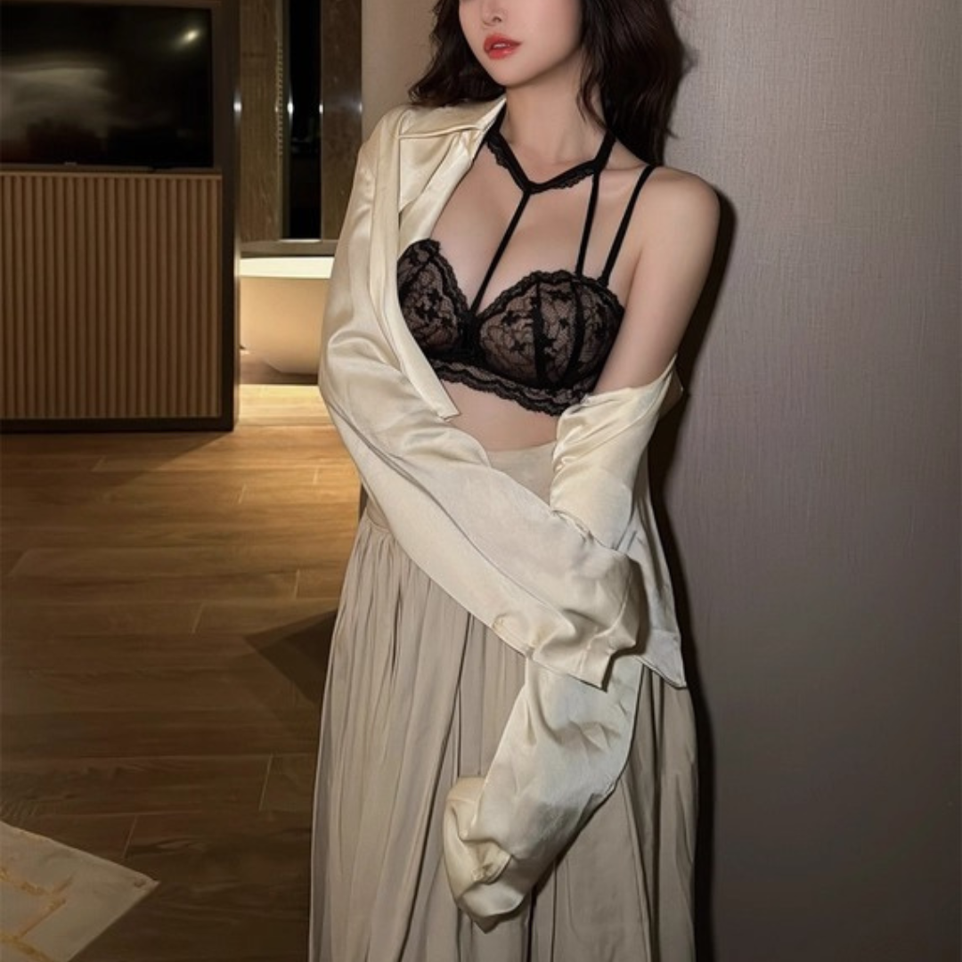 【11/6新作】純欲レースアップリフトブラ&ショーツセット(全4色)0102NA1125:デザインストラップ　盛れる　脇高構造