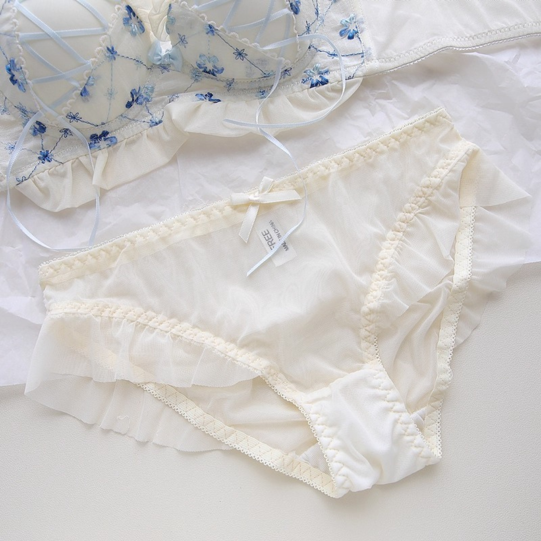 【11/13新作】ベリースイートフラワーブラ＆ショーツセット(全2色):半カップ　ソフトチュール　丸カップ