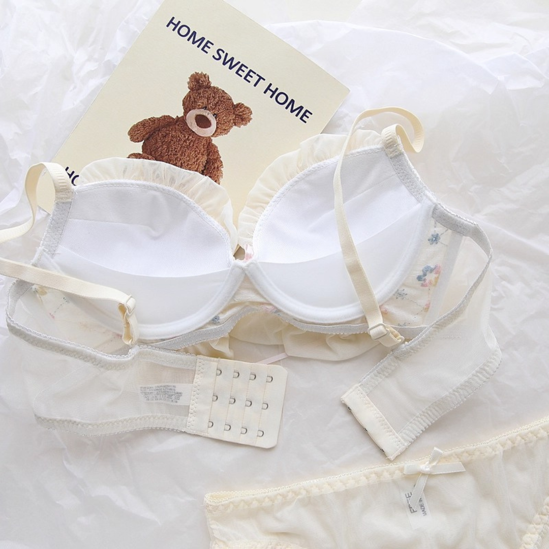 【11/13新作】ベリースイートフラワーブラ＆ショーツセット(全2色):半カップ　ソフトチュール　丸カップ