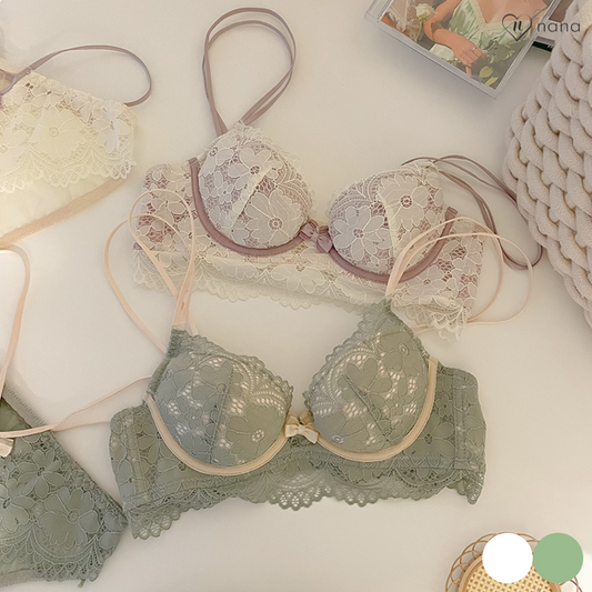 バイカラーフラワーレースブラ＆ショーツセット0104NA0921