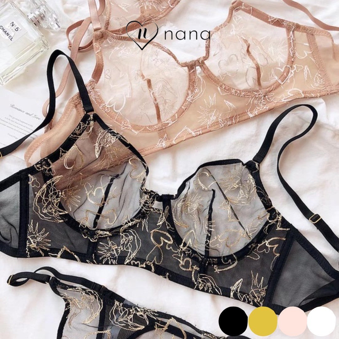 シアースケッチブラ&ショーツセット(全4色) 0109NA0824：Tバック